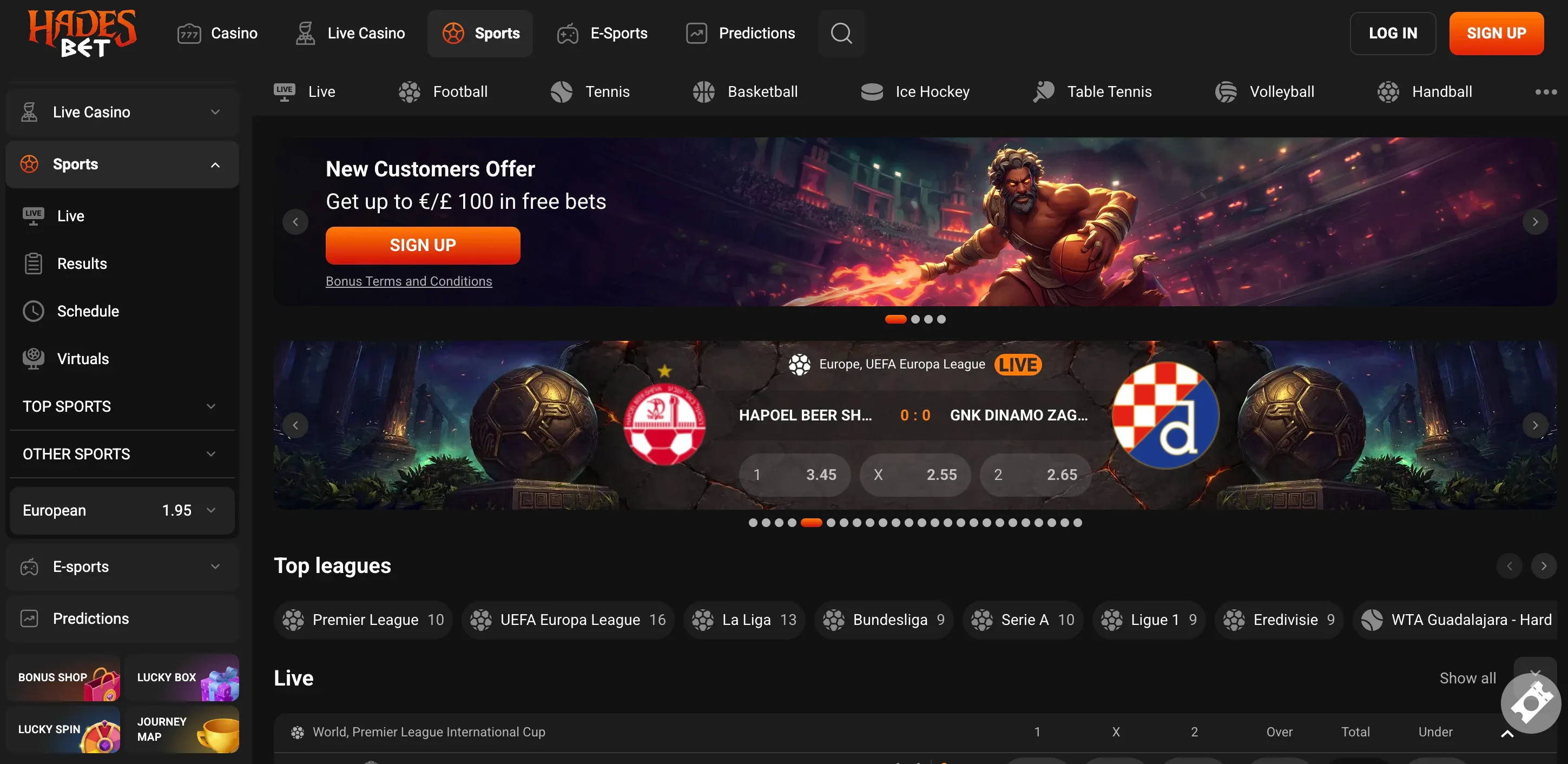 Live sázení na Hadesbet