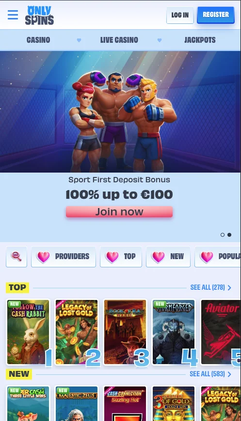 OnlySpins Kasino Domovská stránka